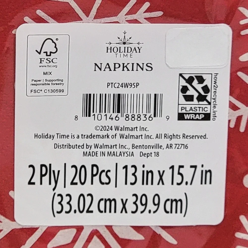 Holiday Time Snowflake Napkins 100 Ct Red White 2 Ply Christmas‎ Holiday Party